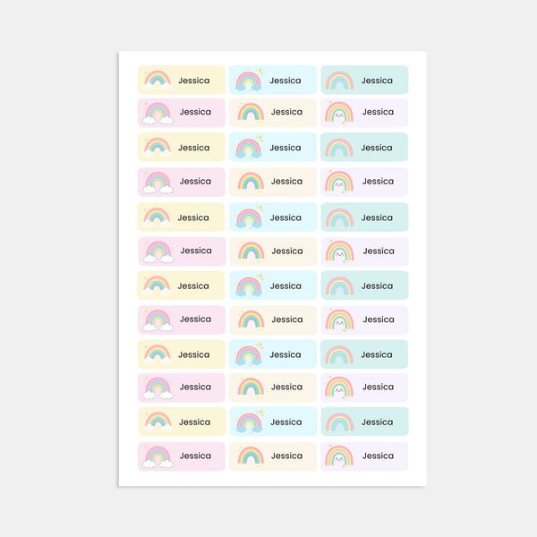 Editable Pastel Rainbow Name Labels – Instant Canva Template (36 Labels)