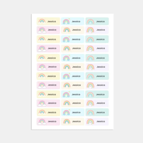 Editable Pastel Rainbow Name Labels – Instant Canva Template (36 Labels) - Sticksy Prints Australia