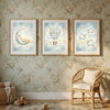 Celestial Nursery Wall Art Set of 3 – Moon, Hot Air Balloon & Flying Sheep Watercolour Prints – Neutral Baby Decor