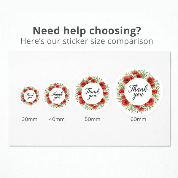 Thank You Stickers | Red Poppy Watercolour Wreath Packaging Labels | Small Business Australia - Sticksy Prints Australia