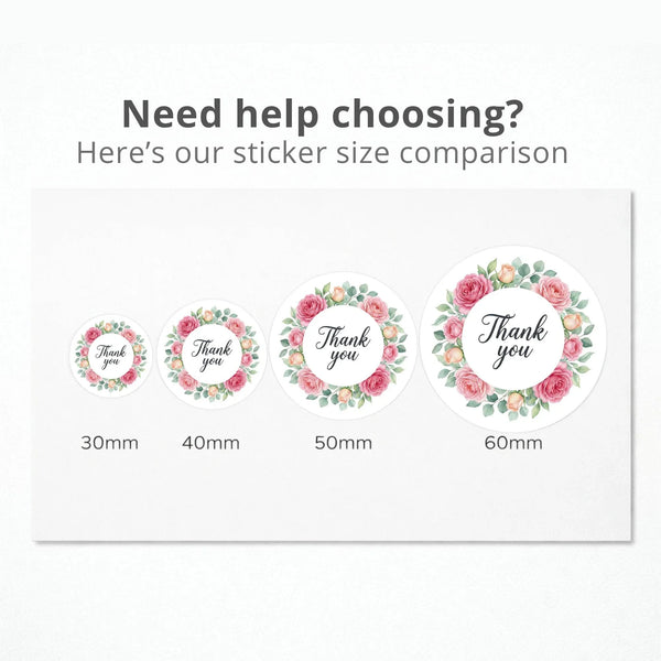 Thank You Pink Rose Wreath Stickers Packaging Labels | Small Business Australia - Sticksy Prints Australia