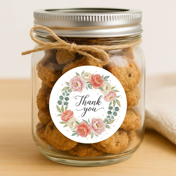 Thank You Watercolour Floral Wreath Stickers Packaging Labels | Small Business Australia - Sticksy Prints Australia