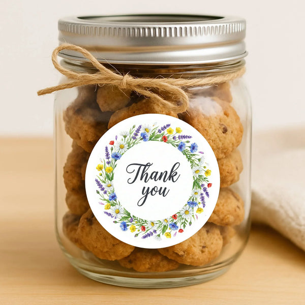 Thank You Stickers | Colourful Floral Wreath Packaging Labels | Small Business Stickers Australia - Sticksy Prints Australia