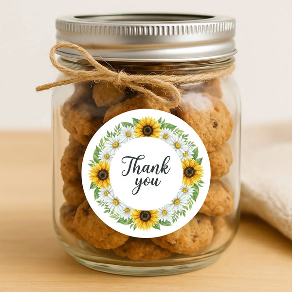 Thank You Sunflower Daisy Wreath Stickers Packaging Labels | Small Business Australia - Sticksy Prints Australia