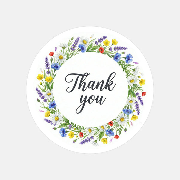 Thank You Stickers | Colourful Floral Wreath Packaging Labels | Small Business Stickers Australia - Sticksy Prints Australia