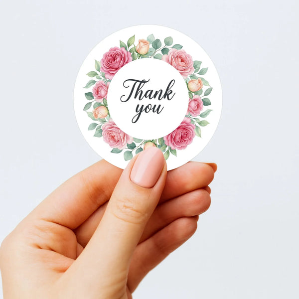 Thank You Pink Rose Wreath Stickers Packaging Labels | Small Business Australia - Sticksy Prints Australia