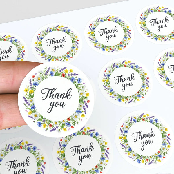 Thank You Stickers | Colourful Floral Wreath Packaging Labels | Small Business Stickers Australia - Sticksy Prints Australia