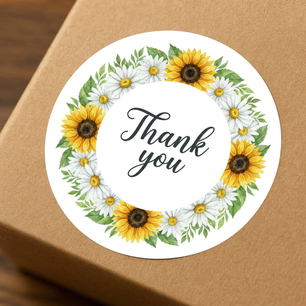 Thank You Sunflower Daisy Wreath Stickers Packaging Labels | Small Business Australia - Sticksy Prints Australia