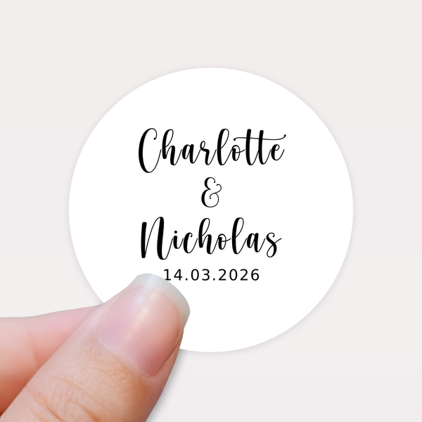 Personalised Wedding Stickers – Custom Names & Date Labels