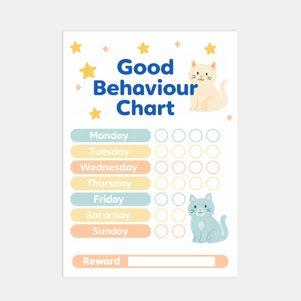 Cat Reward Chart for Kids – Good Behaviour Printable (A4)