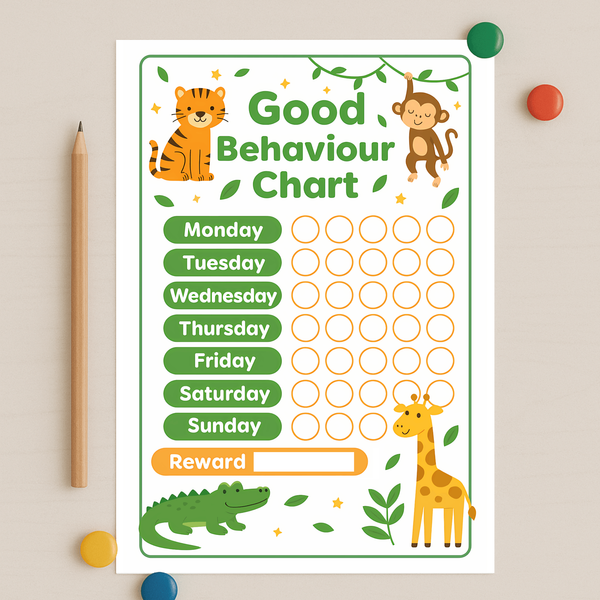 Jungle Animal Good Behaviour Chart for Kids – Printable (A4)