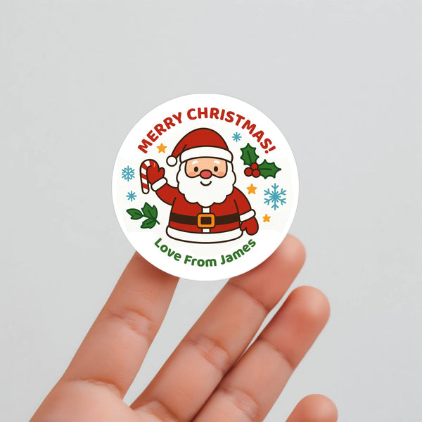 Personalised Kids Merry Christmas Sticker Labels Santa Love From