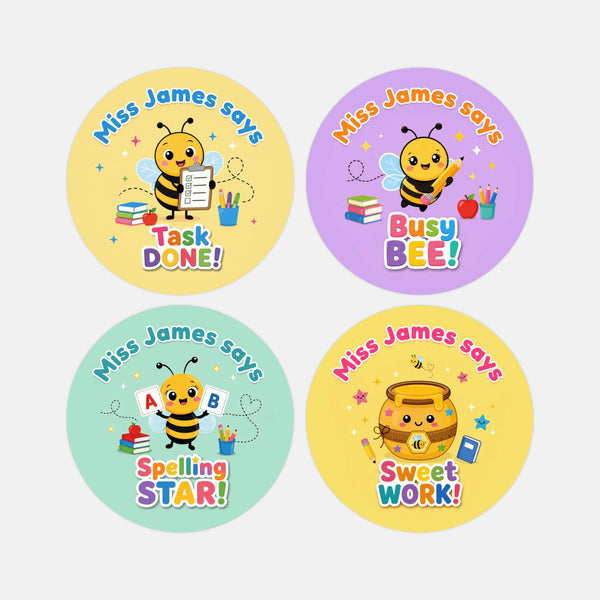 Personalised Bee Classroom Reward Stickers for Teachers | Cute Praise Labels