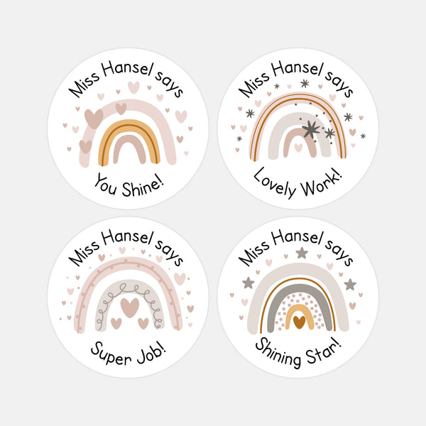 Personalised Teacher Reward Stickers Boho Rainbow Labels