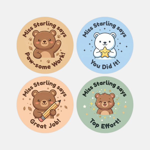 Personalised Bear Reward Stickers for Teachers | Cute Classroom Praise Labels