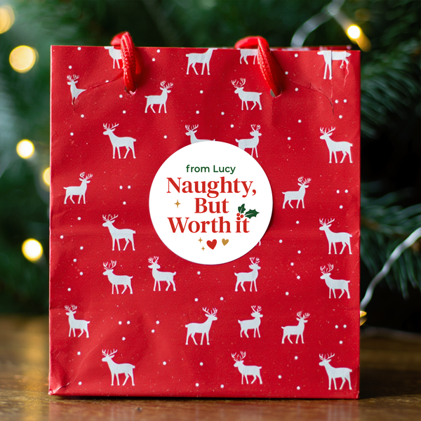 Personalised Naughty, But Worth It Christmas Stickers