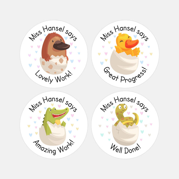 Personalised Hatching Baby Animals Teacher Reward Stickers Labels