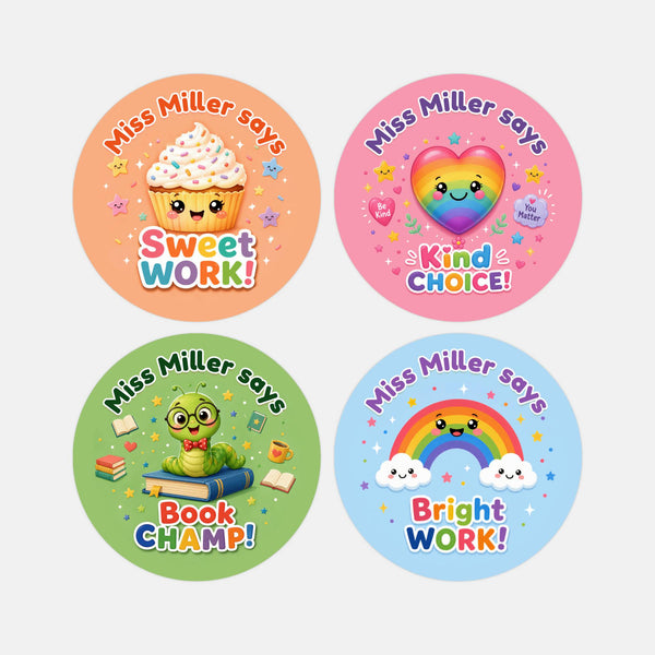 Personalised Bright Reward Stickers for Teachers | Colourful Classroom Praise Labels