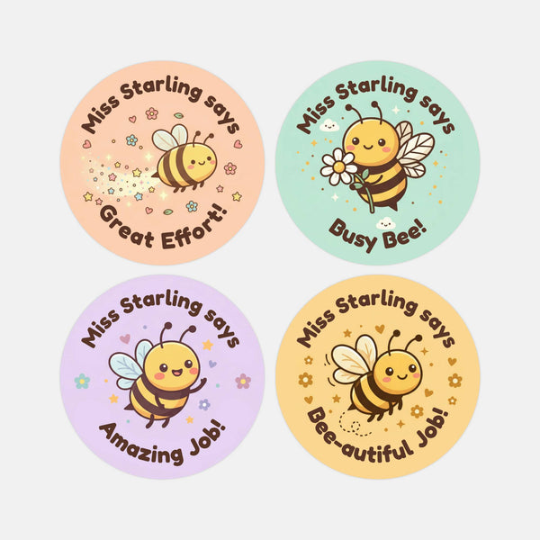 Personalised Bee Reward Stickers for Teachers | Cute Classroom Praise Labels
