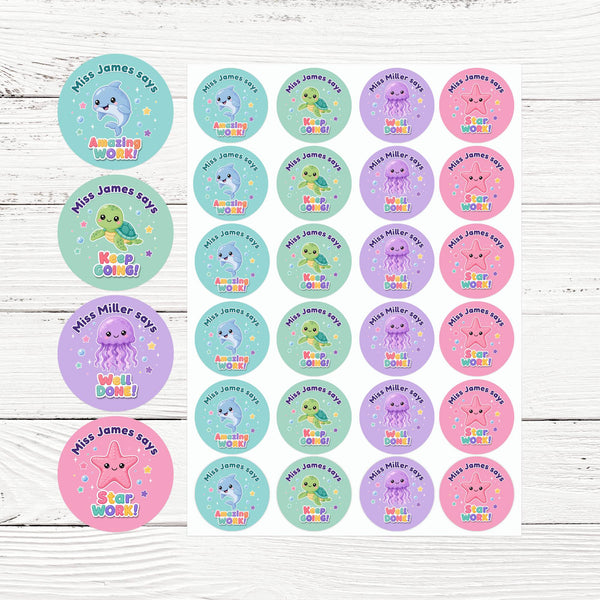Personalised Ocean Animal Reward Stickers for Teachers | Cute Classroom Praise Labels
