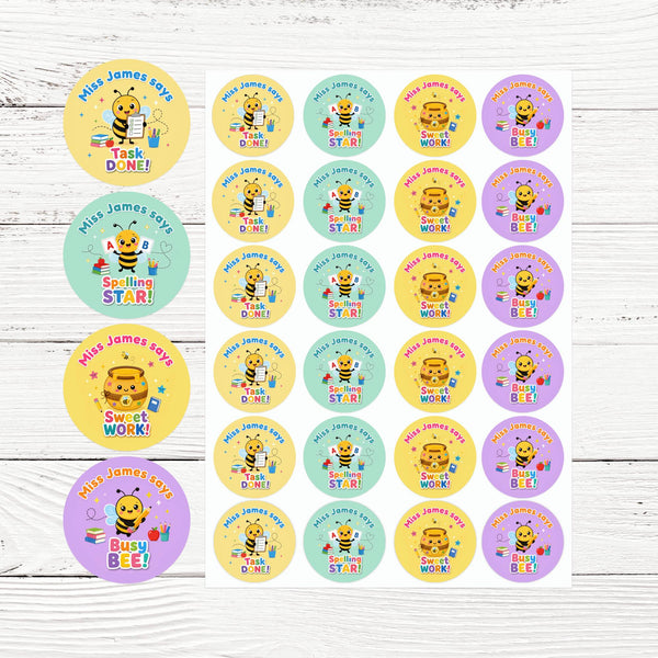 Personalised Bee Classroom Reward Stickers for Teachers | Cute Praise Labels