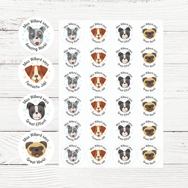 Personalised Dog Teacher Reward Stickers Labels Kids