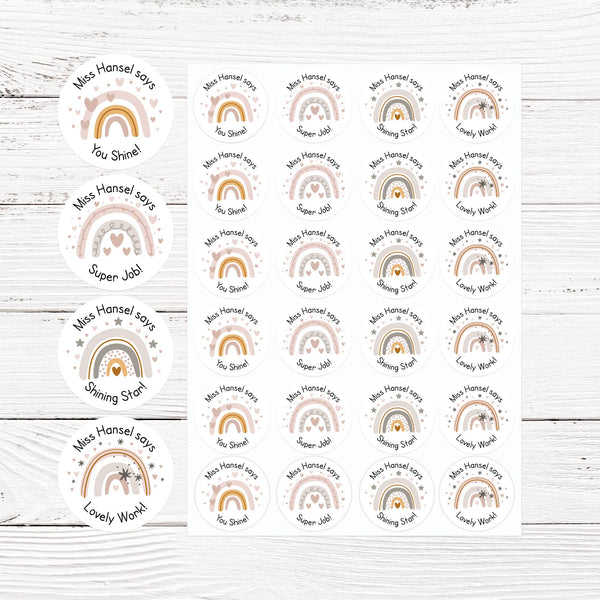 Personalised Teacher Reward Stickers Boho Rainbow Labels