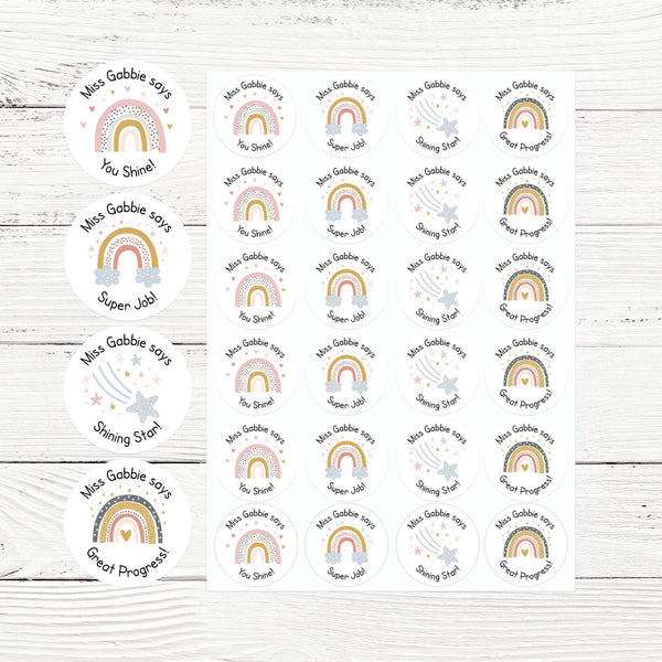 Personalised Teacher Reward Stickers Labels Rainbow & Star Collection