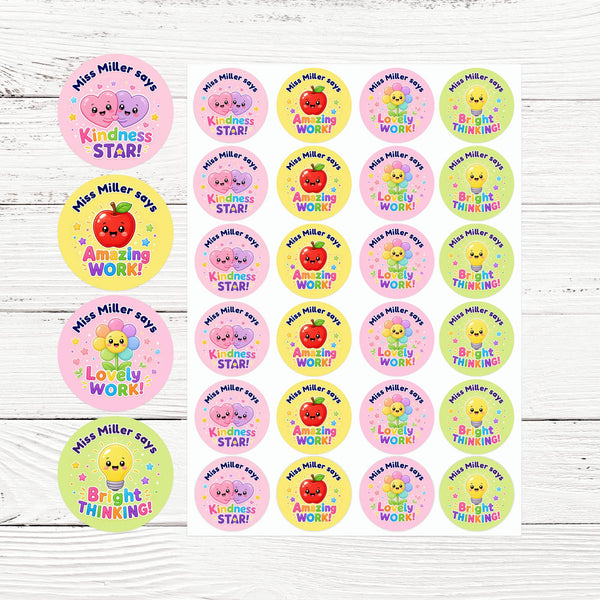Personalised Bright Classroom Reward Stickers for Teachers | Colourful Praise Labels