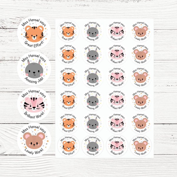Personalised Woodland Animal Teacher Reward Stickers