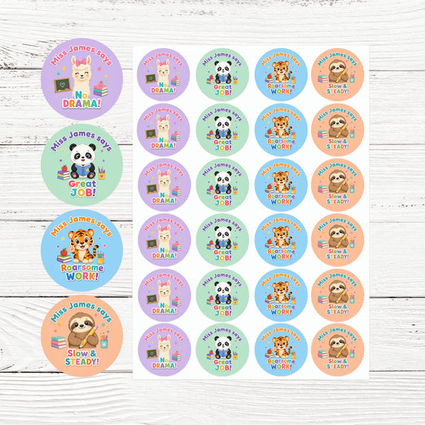 Personalised Animal Reward Stickers for Teachers | Cute Classroom Praise Labels