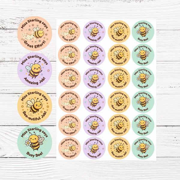 Personalised Bee Reward Stickers for Teachers | Cute Classroom Praise Labels