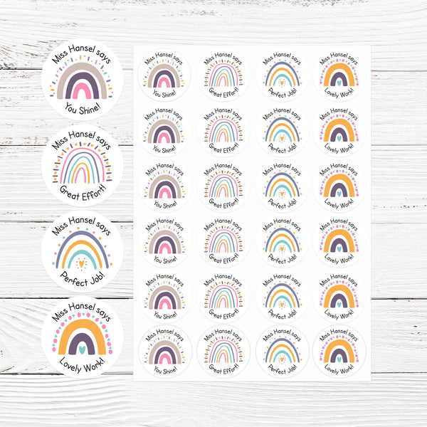 Personalised Teacher Reward Stickers Pastel Rainbow Set