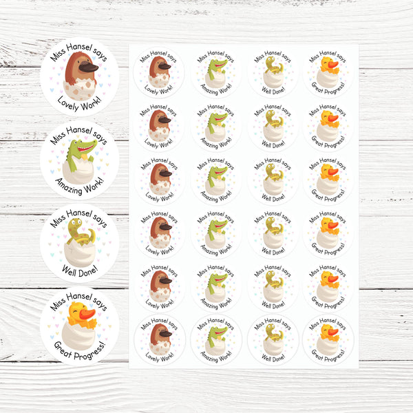 Personalised Hatching Baby Animals Teacher Reward Stickers Labels