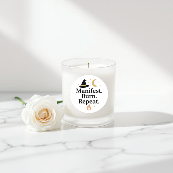 “Manifest. Burn. Repeat.” (Gold Edition) Candle Label Stickers
