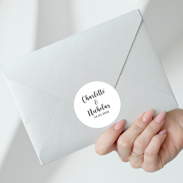Personalised Wedding Stickers – Custom Names & Date Labels
