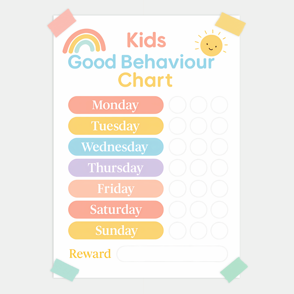 Pastel Rainbow Kids Reward Chart – Good Behaviour Printable (A4)