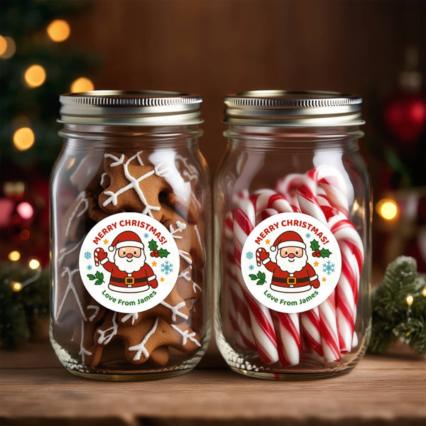 Personalised Kids Merry Christmas Sticker Labels Santa Love From
