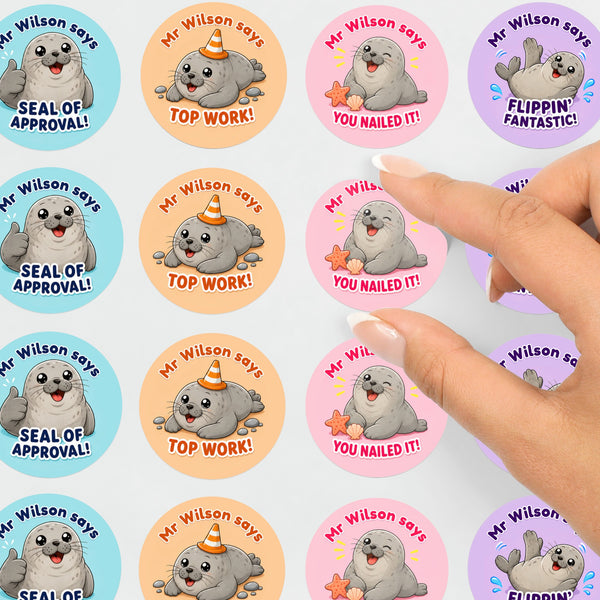 Personalised Seal Teacher Reward Stickers | Cute Ocean Animal Classroom Praise Labels