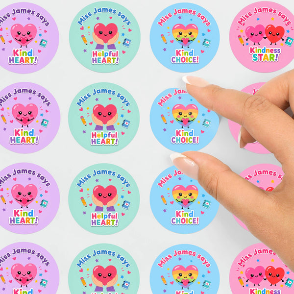 Personalised Kindness Reward Stickers for Teachers | Heart Classroom Praise Labels