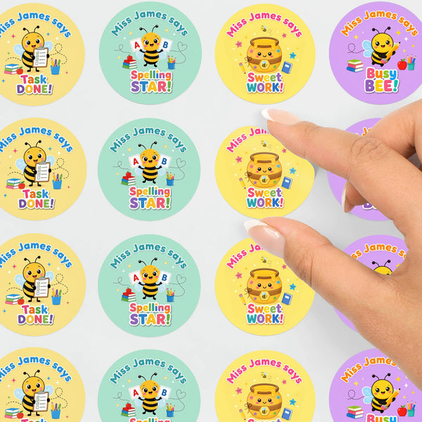 Personalised Bee Classroom Reward Stickers for Teachers | Cute Praise Labels