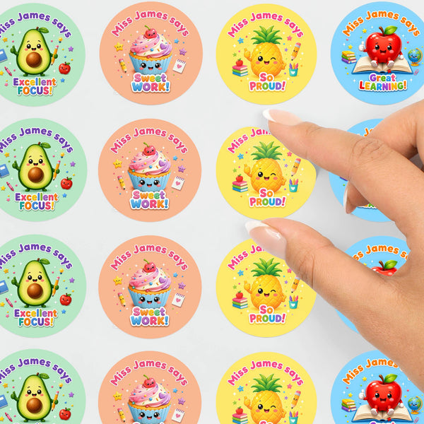 Personalised Fruit Food Reward Stickers for Teachers | Cute Classroom Praise Labels