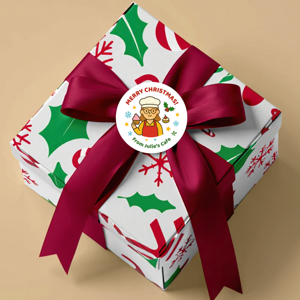 Personalised Christmas Stickers for Bakeries & Cafes