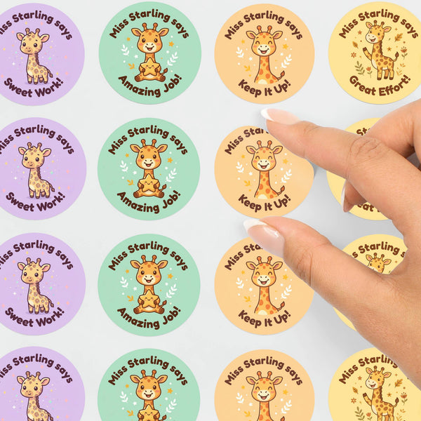 Personalised Giraffe Reward Stickers for Teachers | Cute Classroom Praise Labels