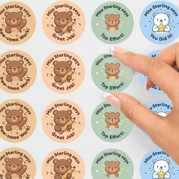 Personalised Bear Reward Stickers for Teachers | Cute Classroom Praise Labels