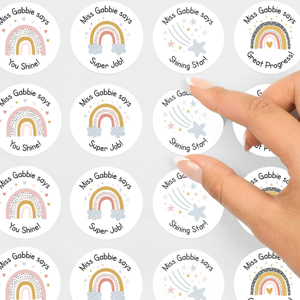 Personalised Teacher Reward Stickers Labels Rainbow & Star Collection