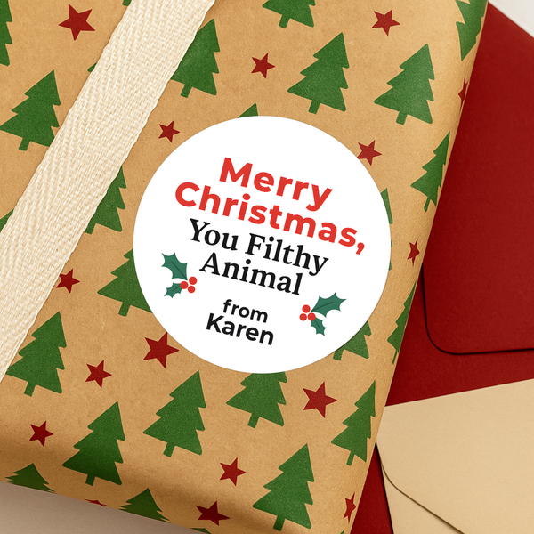 Personalised Merry Christmas, You Filthy Animal Stickers