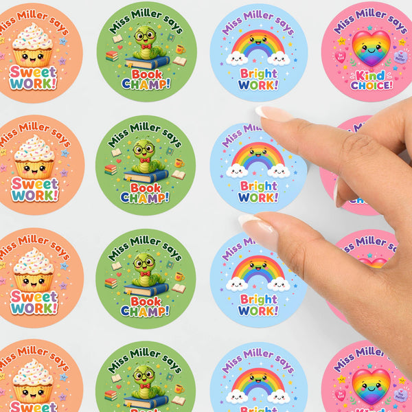 Personalised Bright Reward Stickers for Teachers | Colourful Classroom Praise Labels