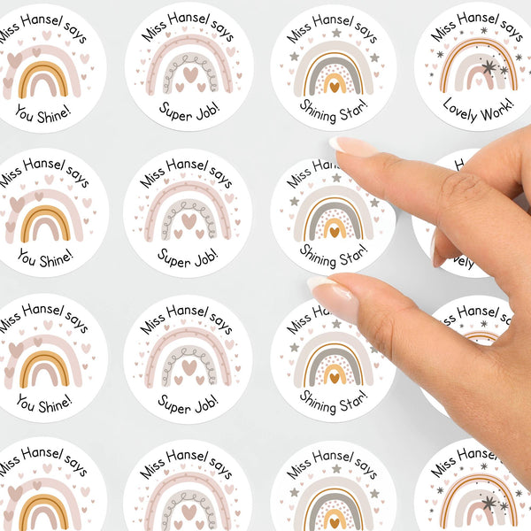 Personalised Teacher Reward Stickers Boho Rainbow Labels