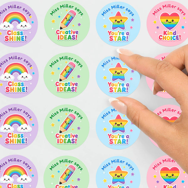 Personalised Rainbow Reward Stickers for Teachers | Colourful Classroom Praise Labels